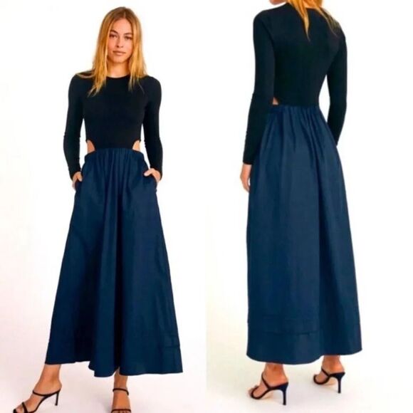 Something Navy Tara  Black Navy Cut Out Long Sleeve Maxi Evening Dress NWT SZ XS - Picture 1 of 11
